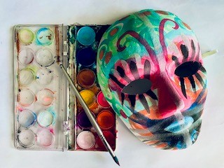 Painted mask and watercolours set