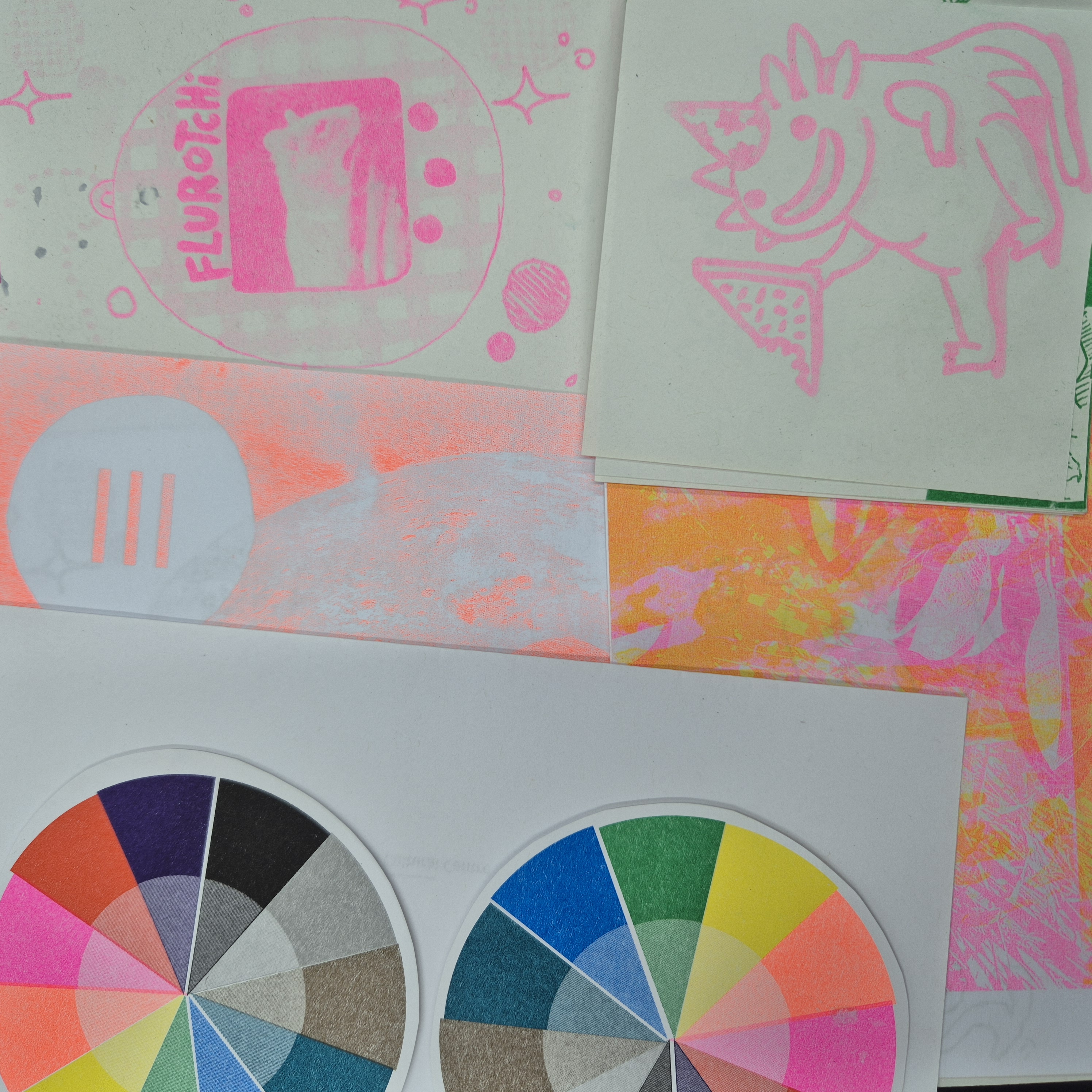 colour wheels and pink fluro caricatures