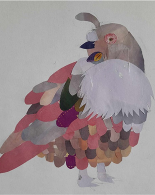 Bird made from coloured paper collage