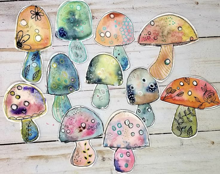 watercolour mushrooms