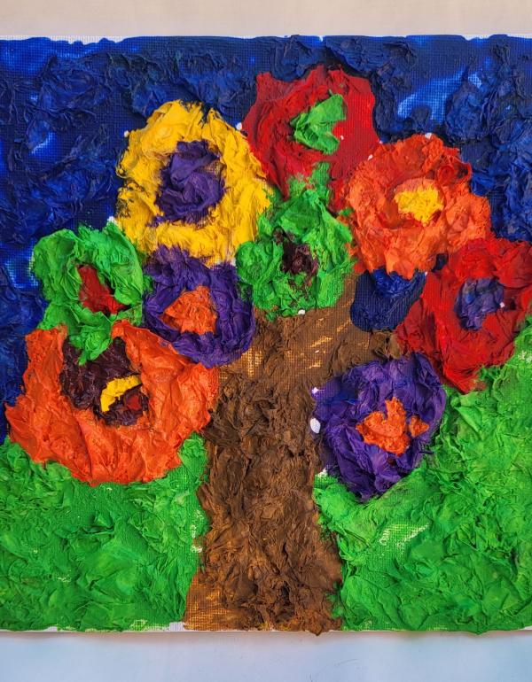 Picture of a tree made with coloured paper