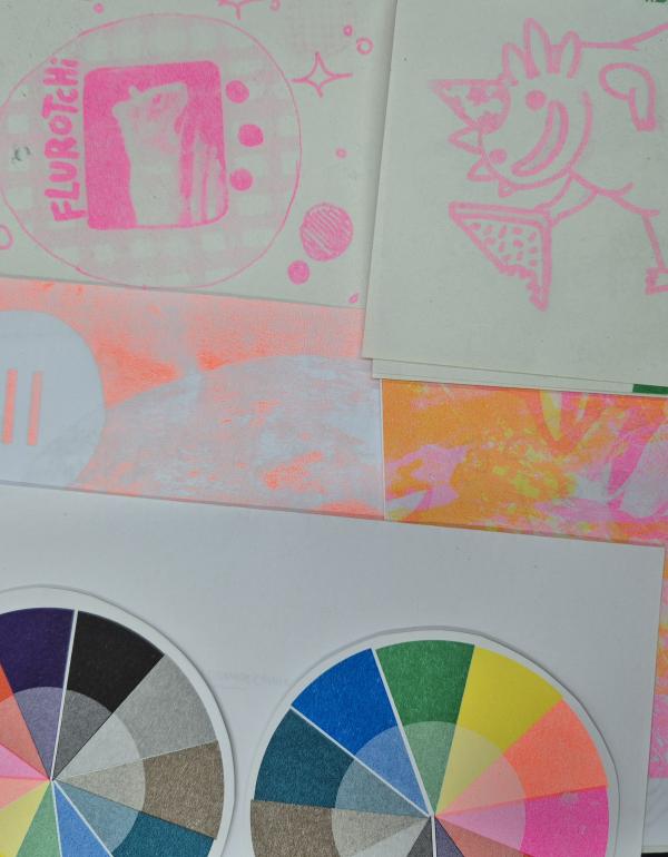 colour wheels and pink fluro caricatures