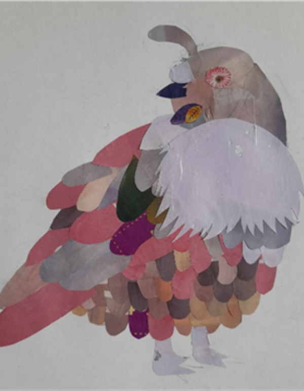 Bird made from coloured paper collage
