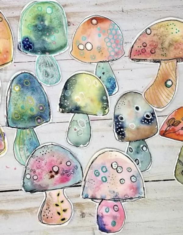 watercolour mushrooms