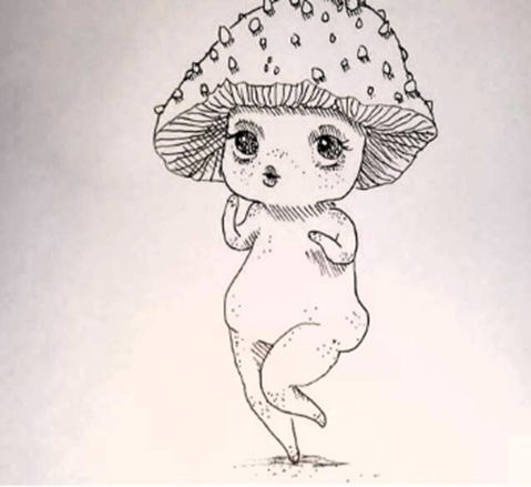 Drawing of a mushroom character
