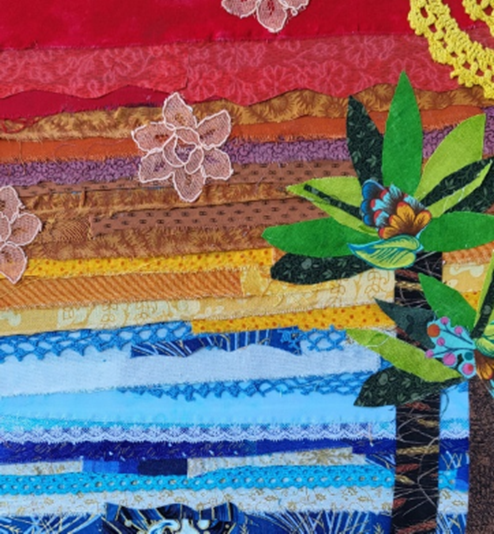 Palm tree picture made from fabric