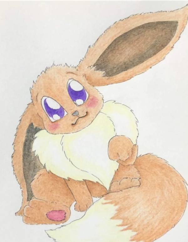 Stylised drawing of furry animal with large eyes and ears